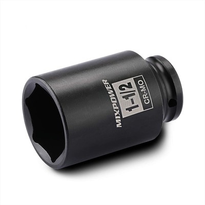 MIXPOWER 1/2 Inch Drive Deep Impact Socket 1-1/2 SAE, 1-1/2'', Black 