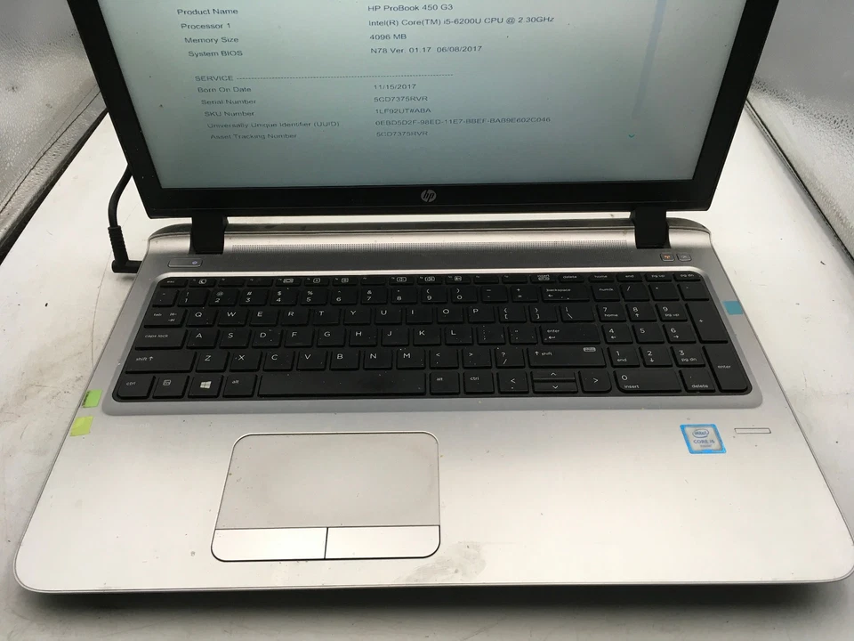 HP PROBOOK 450 G3 - BOOTS TO BIOS - INTEL I5 6200U - NO RAM - NO OS - READ - BB! - Image 3 of 4