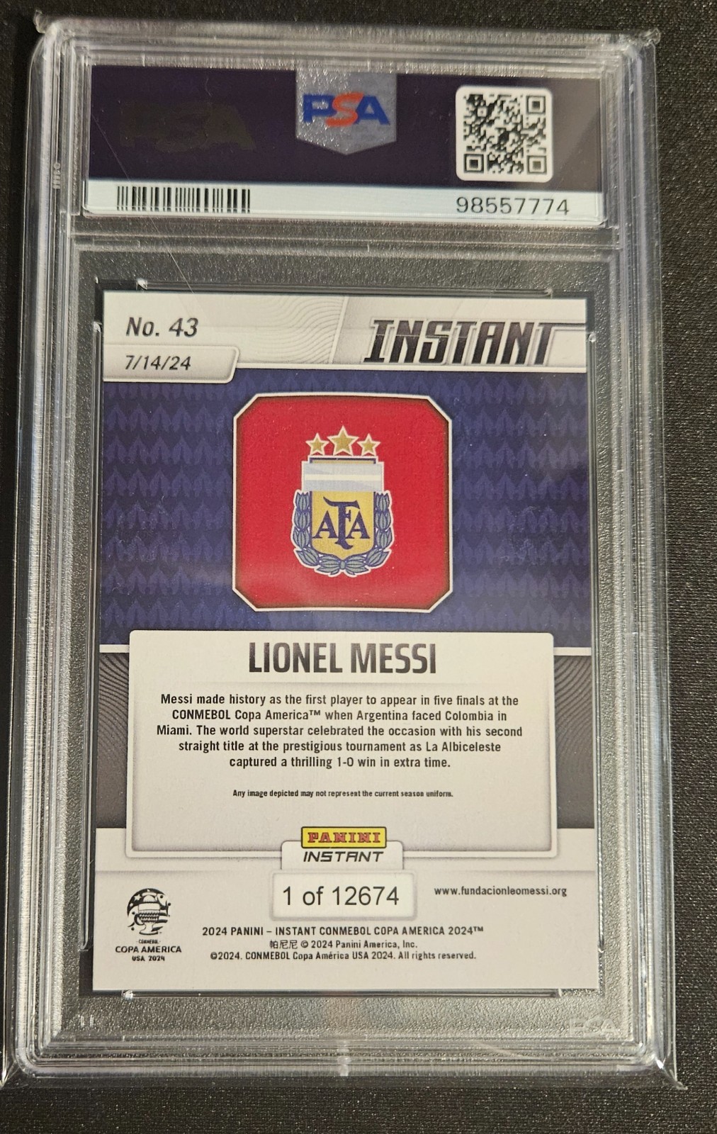 2024 Panini Instant Copa America Lionel Messi #43 - PSA 10 view 2