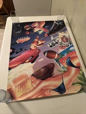 Vintage Strohs Beer Poster Corvette Bikinis Vinyl Boombox 80s Music 32" X 24"