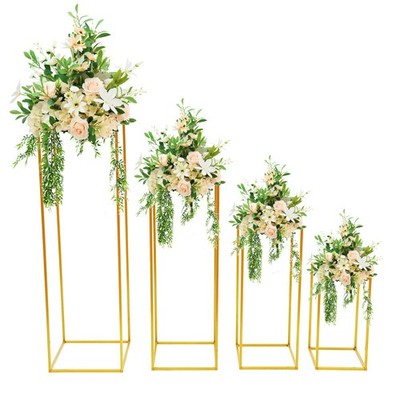 4pcs Metal Flower Floor Vase Column Stand Geometric 4Pcs, Gold