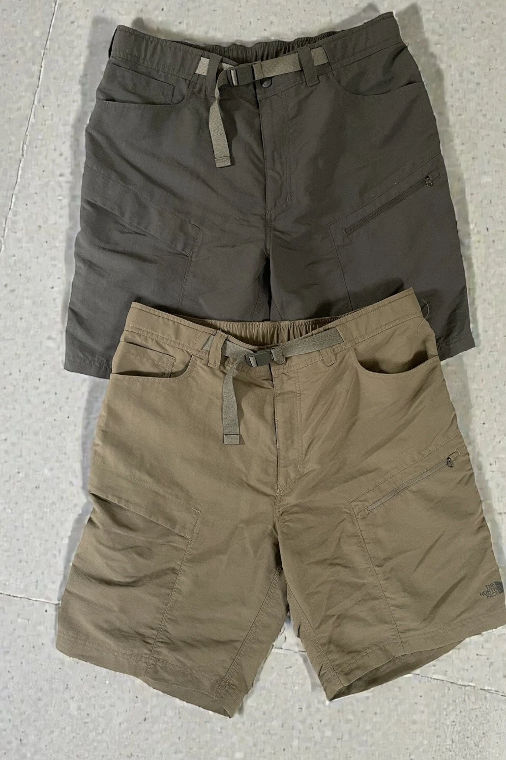 North Face Shorts Mens Brown/ Gray Cargo Tech Hiking Belted XL Lot Of 2