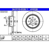 2X ATE 24.0110-0326.1 Bremsscheibe FüR MG MG ZR MG ZS