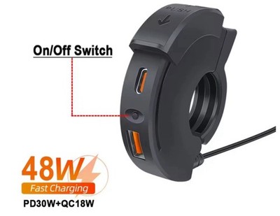 USB C Steckdose 12V Motorrad Ladegerät 45W QC3.0 USB-A und PD Type-C Wasserdicht