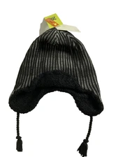 All In Motion Unisex Beanie Black/Gray Ear Flaps Tassel One Size