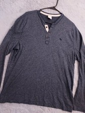 Abercrombie Fitch Shirt Mens Large Muscle Henley Long Sleeve Heather Gray Preppy