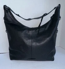 $198 LUCKY BRAND JILL LEATHER black leather womens hobo handbag large bag purse