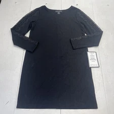 Tahari Black Sheer Lace Sleeve Mini Sheath Dress Women's Size Small Defect