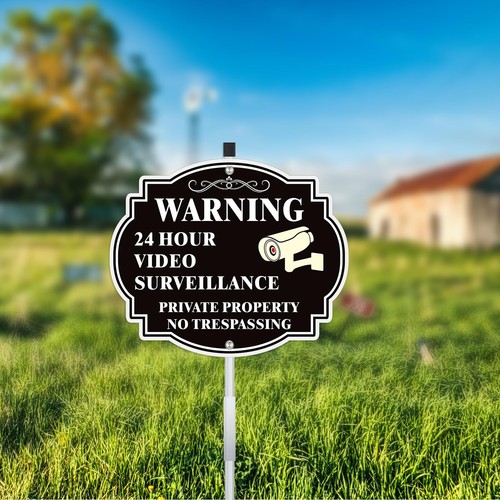Video Surveillance Sign Outdoor with Stake-12" x 28" No Trespassing Private P... - Picture 5 of 8