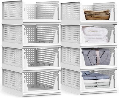 Stackable Storage Boxes, 8-Pack Foldable Plastic Wardrobe