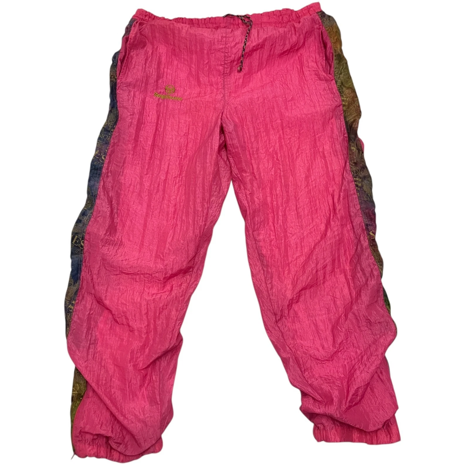 Vintage Sergio Tacchini Shell Track Pants Pink Large 90s Retro Festival Sports