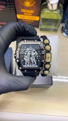 Luxury Men's Whatch Waterproof Stainless Steel & New Men's Black Crown Bracelet