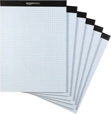 Amazon Basics Quad Ruled Graph Paper Pad, 600 Sheets, 6 pack of 6 Pack, White 