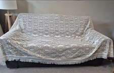 Ivory Cream Lace Throw Blanket Double Bedspread Sofa Cover Crochet Style Fringe
