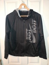 Nike Just Do It Hoodie Kids XL Dri Fit Full Zip Sweatshirt Black Unisex