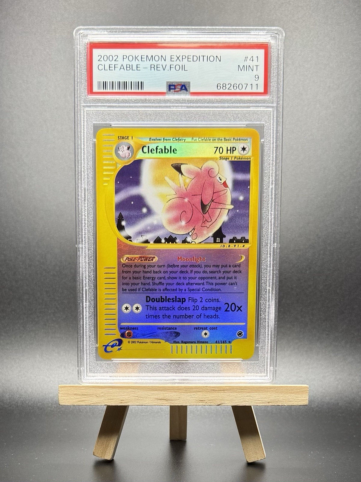 2002 POKEMON CLEFABLE REVERSE REV HOLO FOIL #41 BLUE E-SERIES EXPEDITION PSA 9