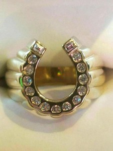 Authentic 1.30Ct Round Real Moissanite Horseshoe Engagement Ring 14K Yellow Gold Plated