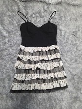 Forever 21 Black Lace Tiered Stap Sweetheart Flutter Mini Dress, Women's Small