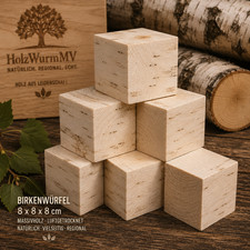 Birkenw&uuml;rfel 8x8x8 cm | Massivholz | Bastelholz | Drechselholz | Birke