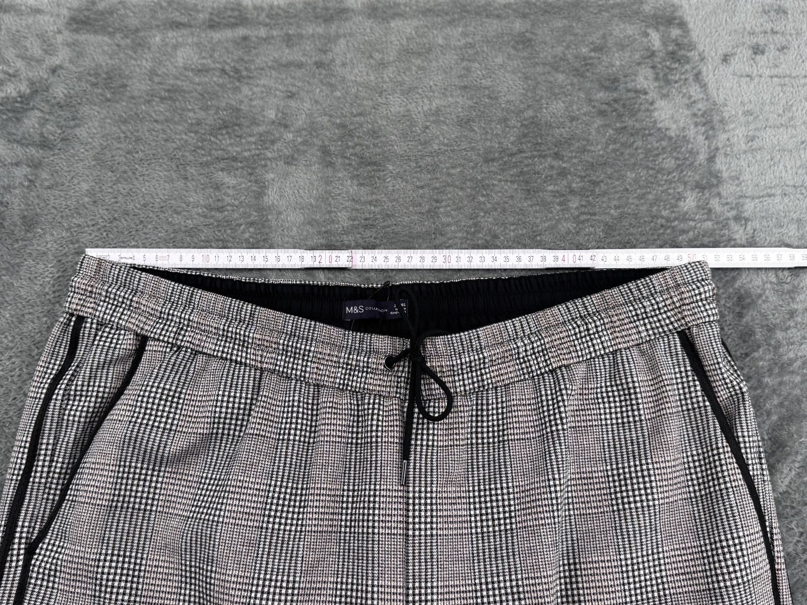 M&S Collection Checked Cropped Trousers UK 22 Grey Mix Wide Leg Drawstring image 6