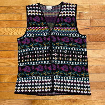 Vintage 80's Classic Elements Made in USA Bright Colorful Floral Sweater Vest