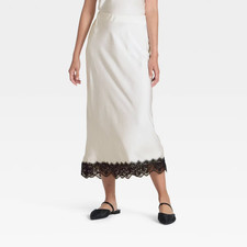 Women's Lace Trim Midi Skirt - A New Day Cream Size M NWT