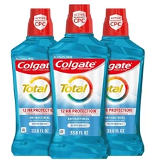 Colgate Total Mouthwash, Alcohol Free Mouthwash, Peppermint, 16.9 Ounce, 3 Pack