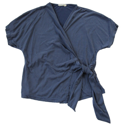 Lush Wrap Top Blue Modal Tie Short Sleeve Shirt Top Women's Size XS