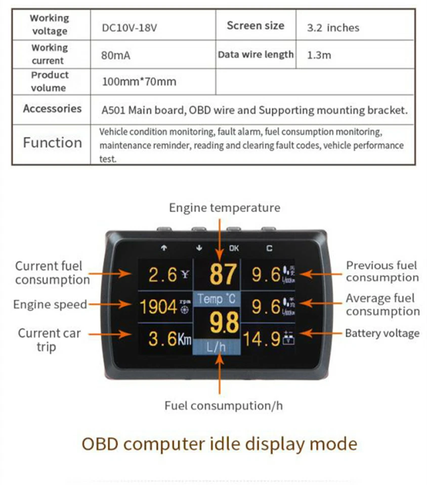 Car OBD2 Gauge Speed Meter Fuel Consumption Water Temp Display Clearing DTC Code - Image 3 of 4