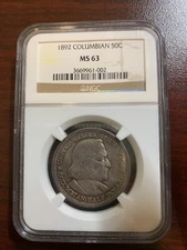 1892 Columbian Silver Half Dollar, NGC Grade MS63