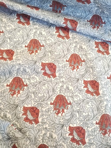 William Morris Grey Red Anemone Lawn Cotton Fabric Per 50cm Dressmaking Quilting - Picture 4 of 9