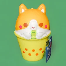 Squishy Toy Corgi Dog Boba Drink Soft Foam Anti-Stress School Office Work Desk