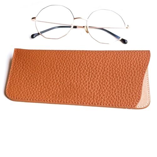 Luxury Slim Brown Leather Women’s Eyeglass Case Holder Soft Pocket Design