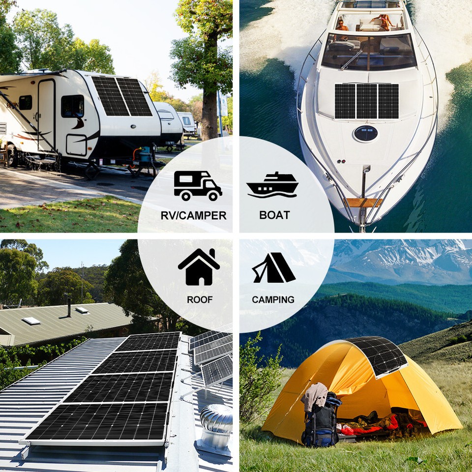 Dokio 100w 200w Monocrystalline flexible Solar Panel for RV/Camper/Boat ...