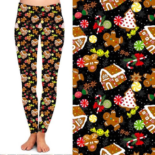 Gingerbread House Christmas Candy Cane Women's Leggings TC Plus Size 12-18 - Picture 1 of 2