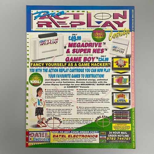 PRO ACTION REPLAY CARTRIDGE SEGA MEGA DRIVE SUPER NES 1994 VINTAGE RETRO ADVERT