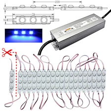 100x LED Module + Alimentation - 230V/12V - Bleu 1,5W Lumière Publicité