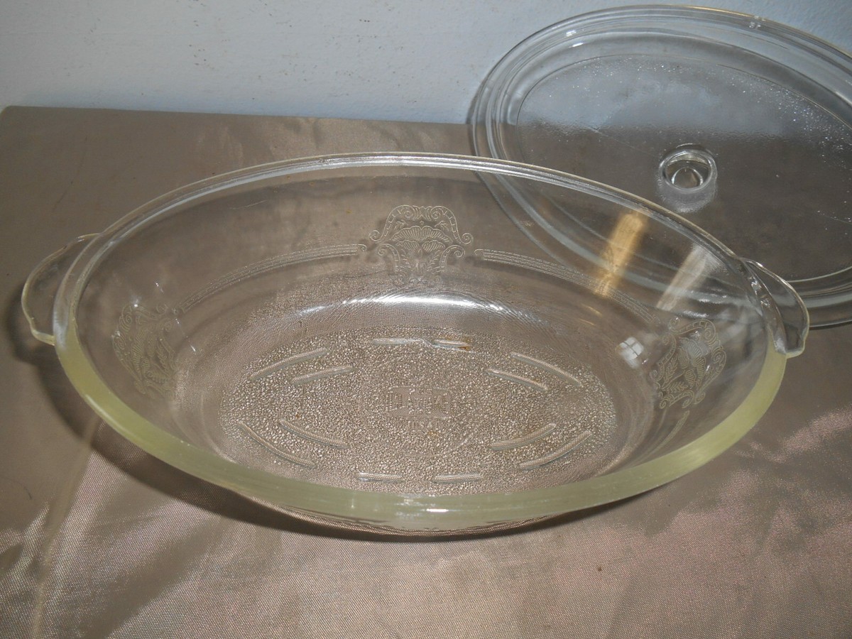 Vtg Glasbake #225-235 1 Quart Oval Clear Glass Decorative