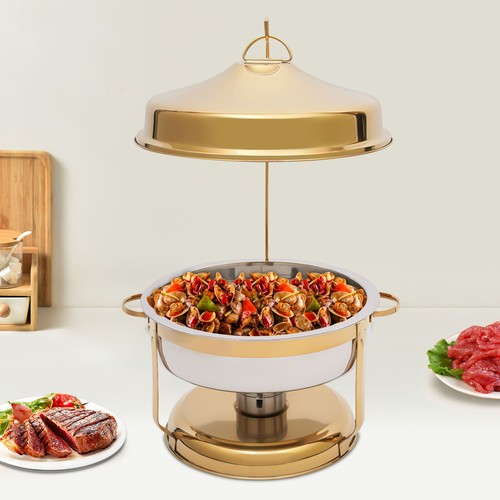 Round Chafing Dishes for Buffet, 9.5Qt 201 Stainless Steel Food Pans - Picture 3 of 20