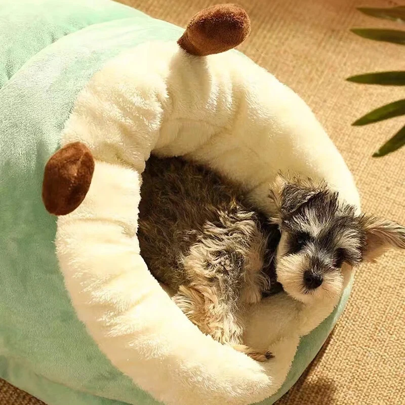 Cálido perro perrera cama casa transpirable lindas pantuflas en forma perro cama gato saco de dormir Foto 4 de 4