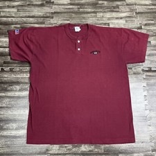 Vintage 90s Russell Athletic Henley Tshirt Burgundy XL Logo VTG Casual