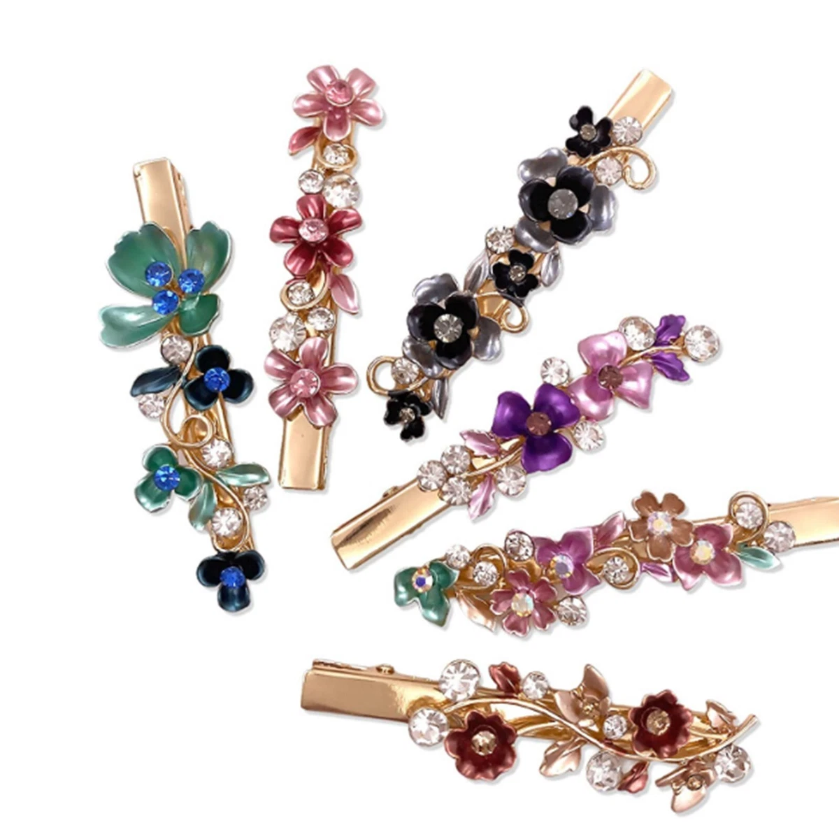 6PCS Rhinestone Bling Flower Small Mini Barrette Decorative Hair