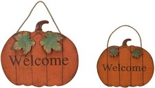 Wood Pumpkin Welcome Sign Fall Front Door Decor, Rustic Hanging Welcome Pumpkin