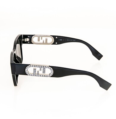 FENDI O'LOCK 40081 Black Fashion FF Crystal Lock Logo Unisex