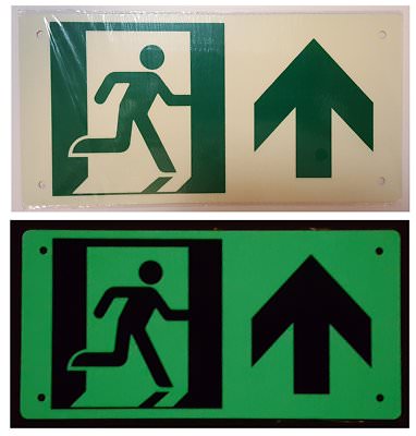 RUNNING MAN UP ARROW SIGN - (Photoluminescent ,Aluminium, 4.5X9)-REF24-1027