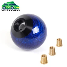 Universal Real Carbon Fiber Round Ball Manual Car Gear Shift Knob Shifter Blue