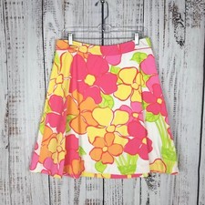 Lilly Pulitzer Bright Floral Skirt Size 6 White Label Vintage Lined A-Line