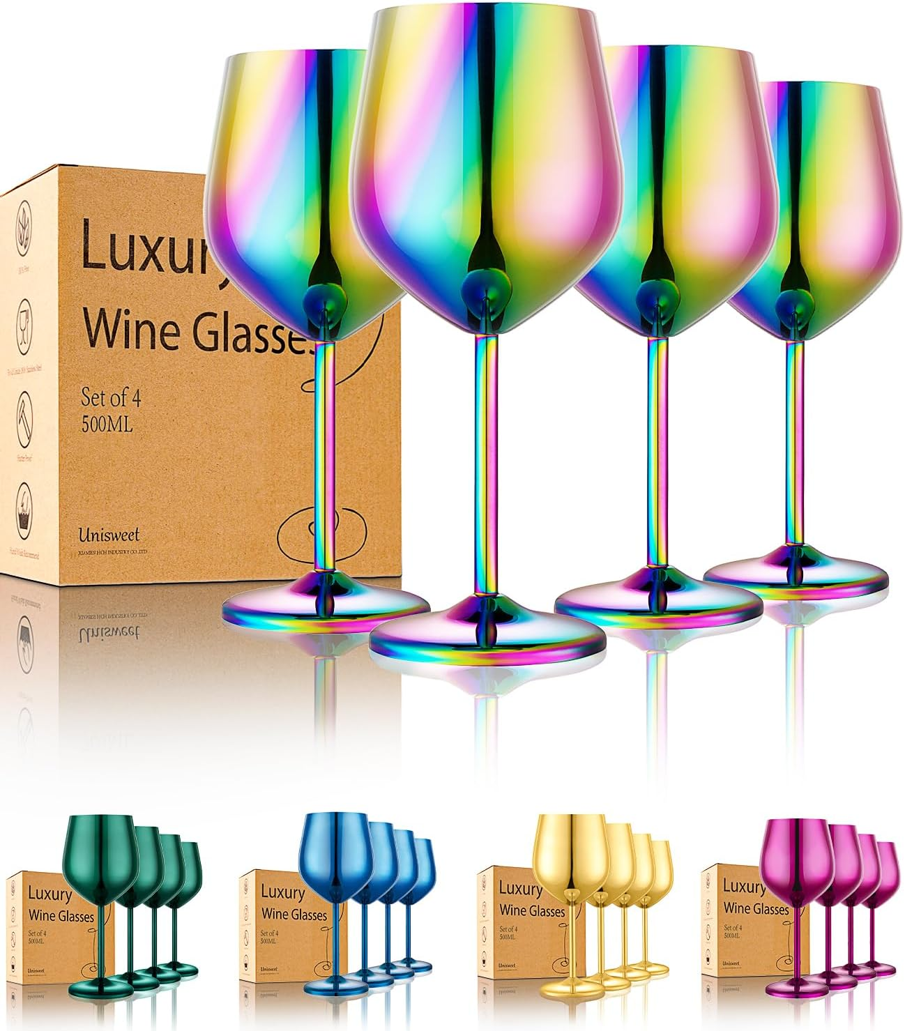 Stainless Steel Wine Glasses Set of 4 Unbreakable Colorful Wine Glass 18 Oz Uniq