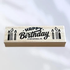 NEW Wood Mounted Rubber Stamp HAPPY BIRTHDAY Words With Candles Design