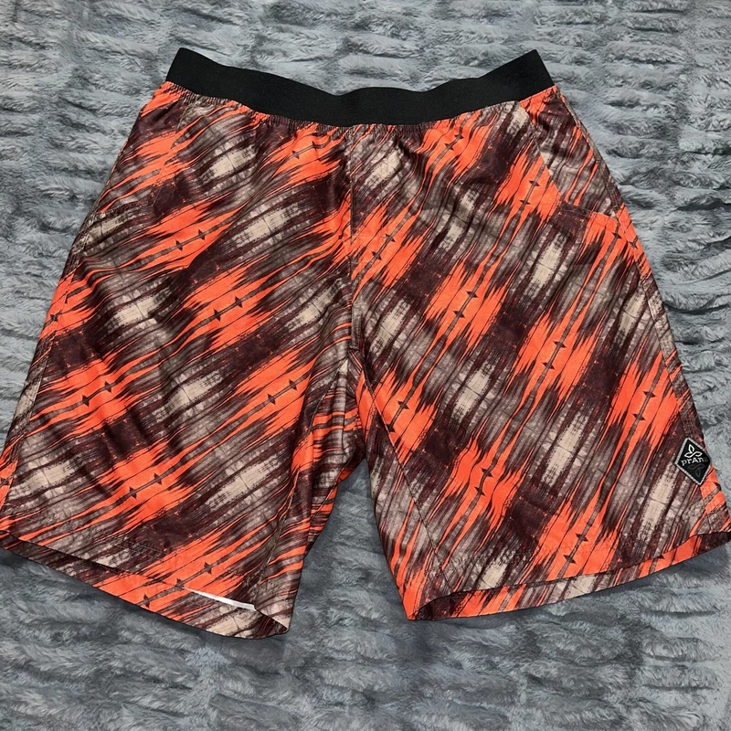 prana colorblock elastic waist stretch pockets active shorts